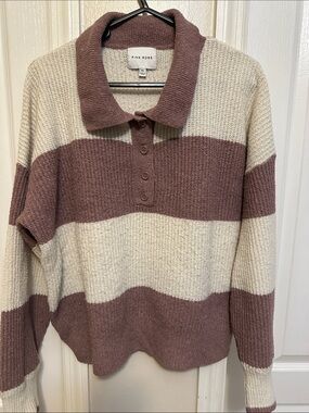 Pink Rose Cream & Mauve Striped Polo Sweater